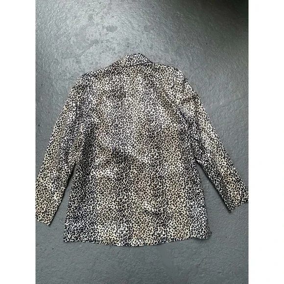 Nine West Blazer Jacket Size Medium  Leopard Print Lined Black Satin - Picture 8 of 11